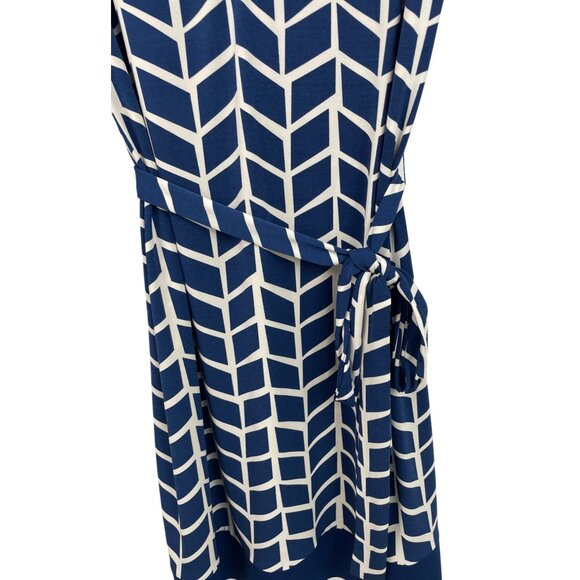 Donna Morgan Womens Size 16 Blue & Tan Chevron Dress With Belt - Picture 4 of 9